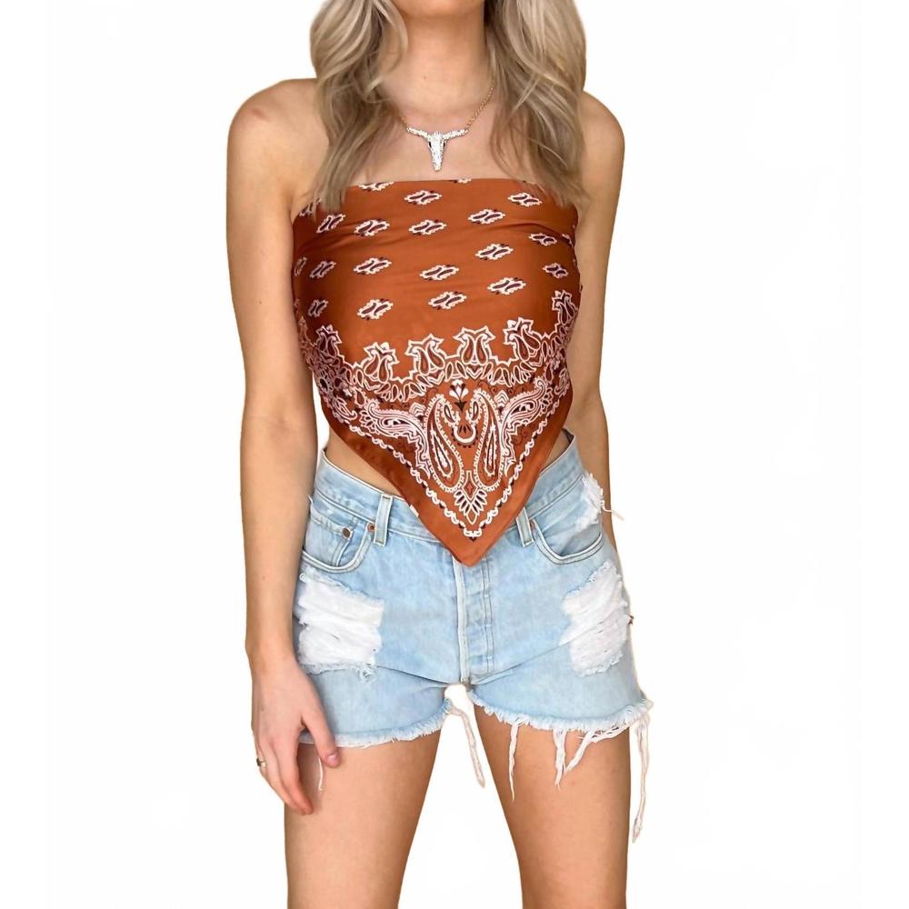 NEW MAGIC bandana scarf top in brown